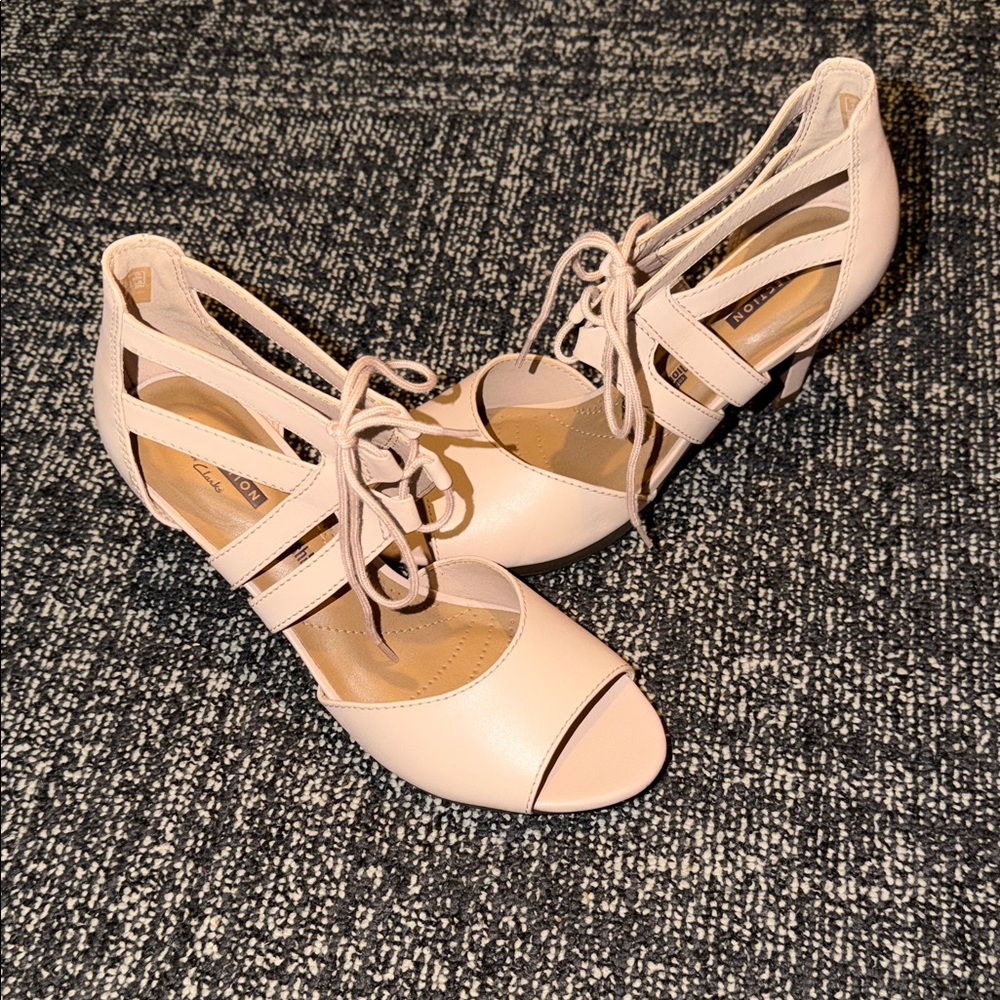 Clark’s Pink Cream Lace-Up Heels